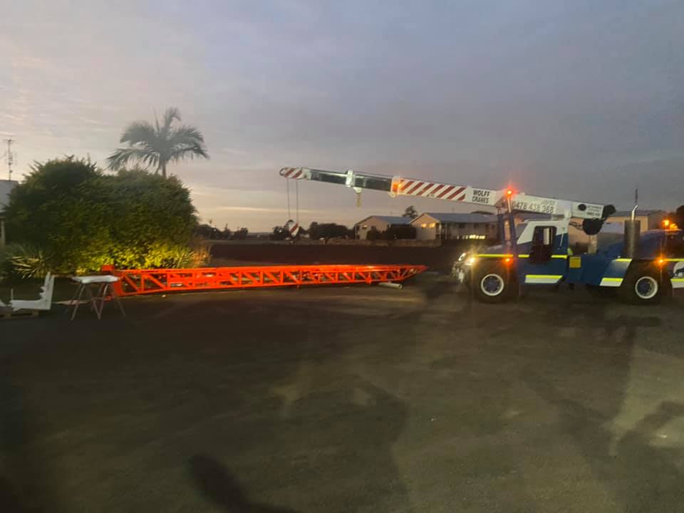 Crane Trucks At Night — Drilling in Highfields, QLD