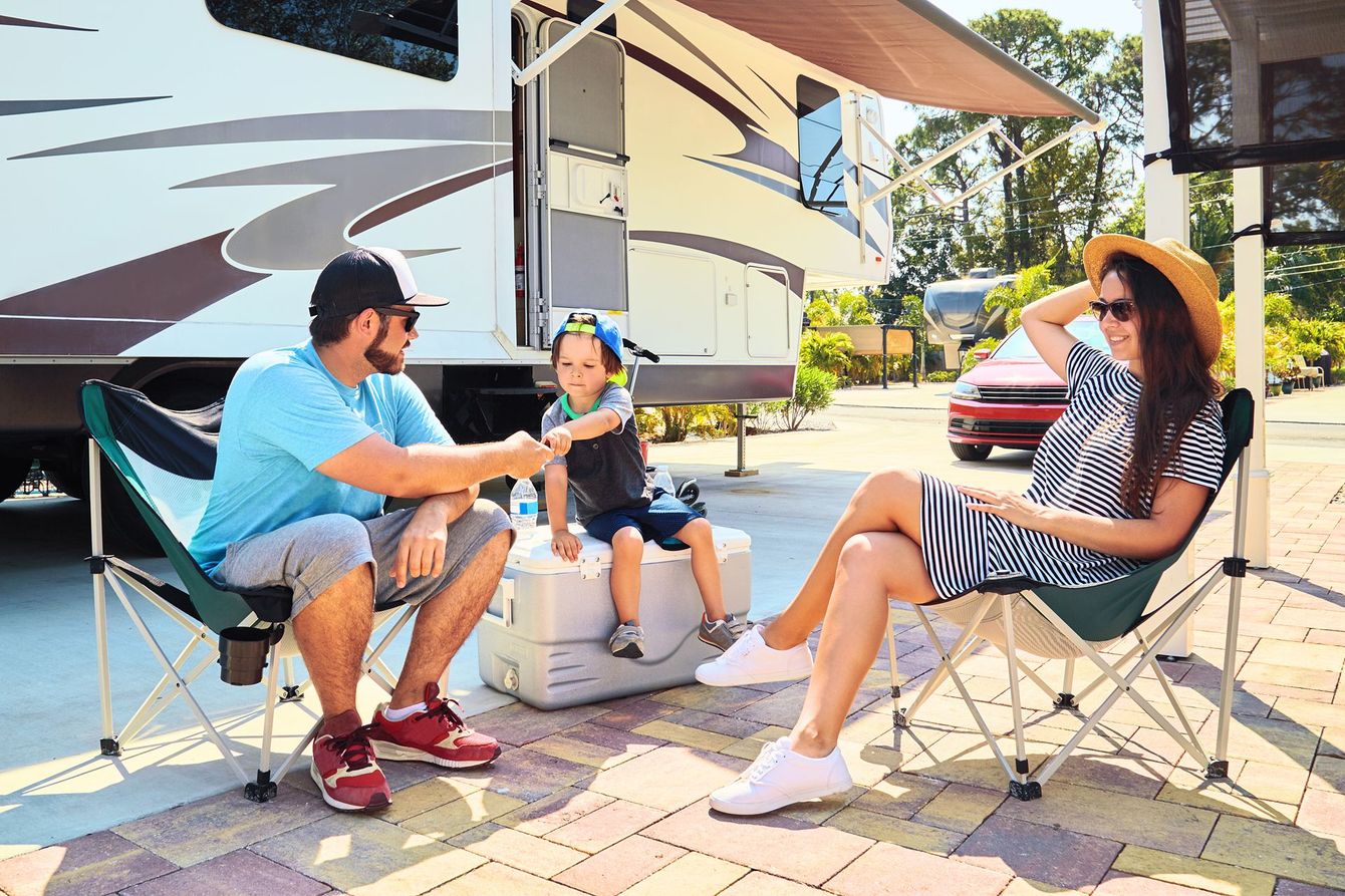 Family in RV Parking Lot