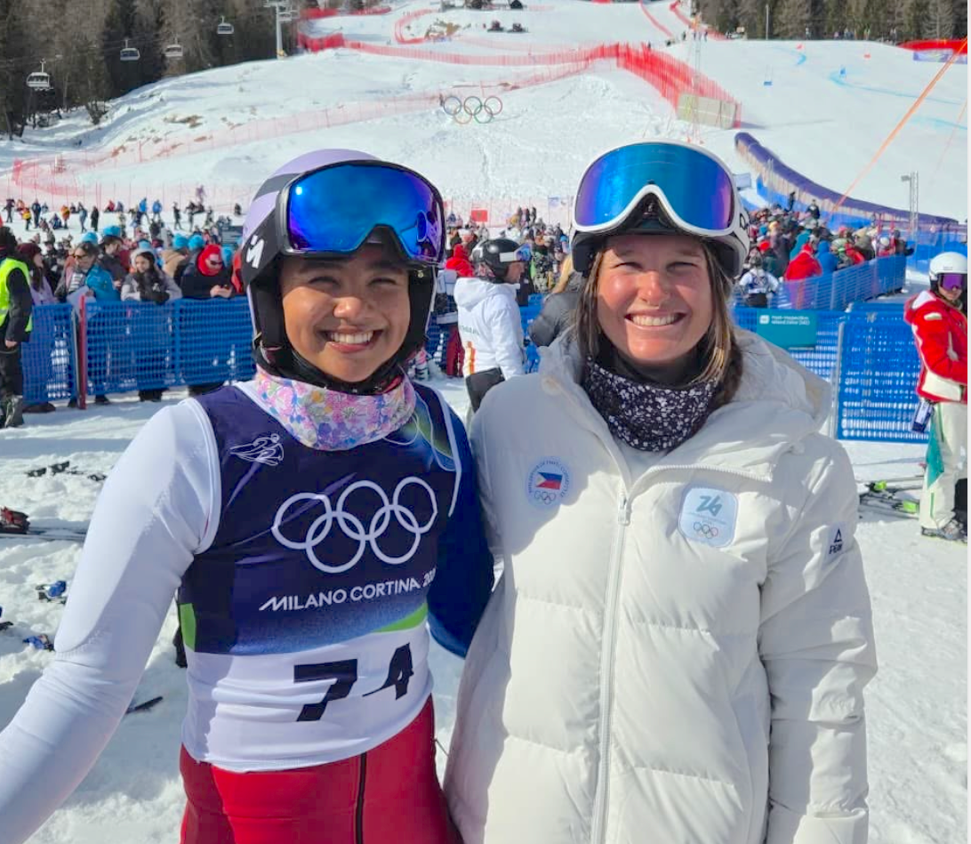 Tallulah and Perry at the finish in Cortina