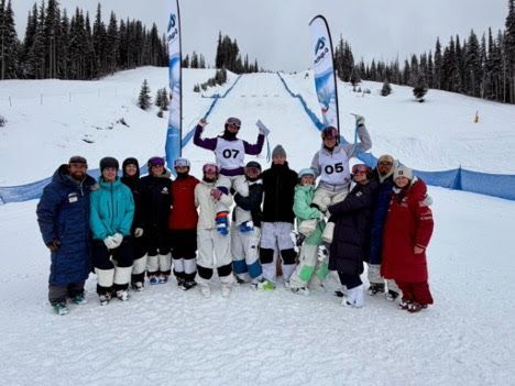 FIS team celebrating Anabel Ayad and Xanthia Coote making the podium at Apex