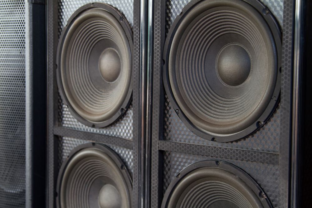 Four Large, Speaker Cones Arranged In Two Columns With A Metal Grille — Kennedy Amplifier Hire Service In South Mackay, QLD