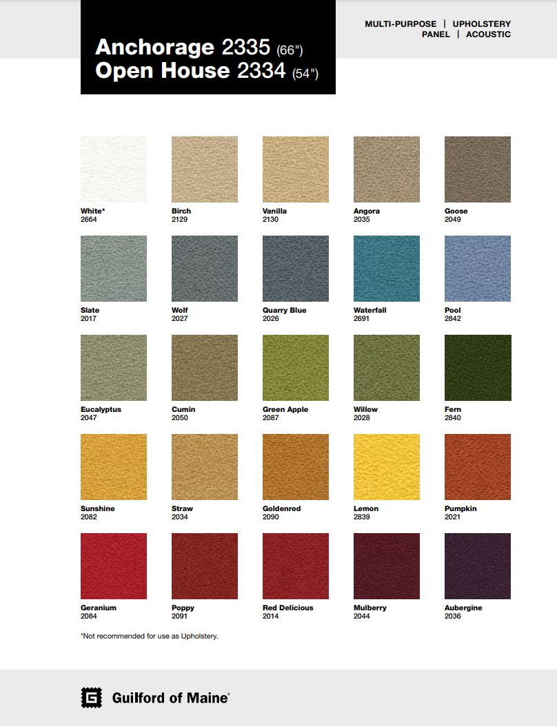 Kokopelli Company Acoustical Panel Fabric Color Chart 