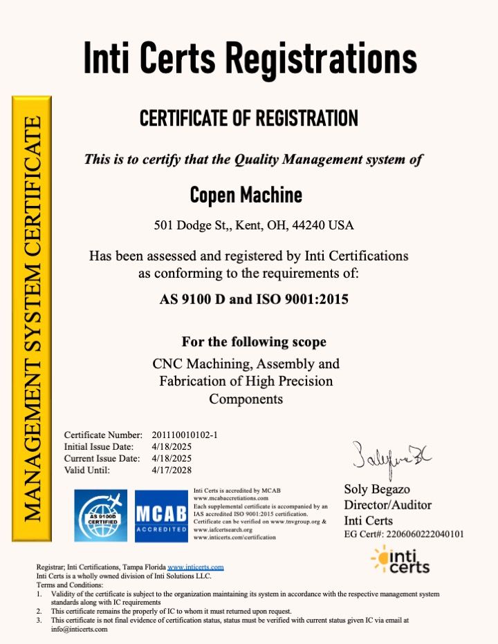 INTI Certs Registration certificate copen Machine CNC Machining assembly fabrication