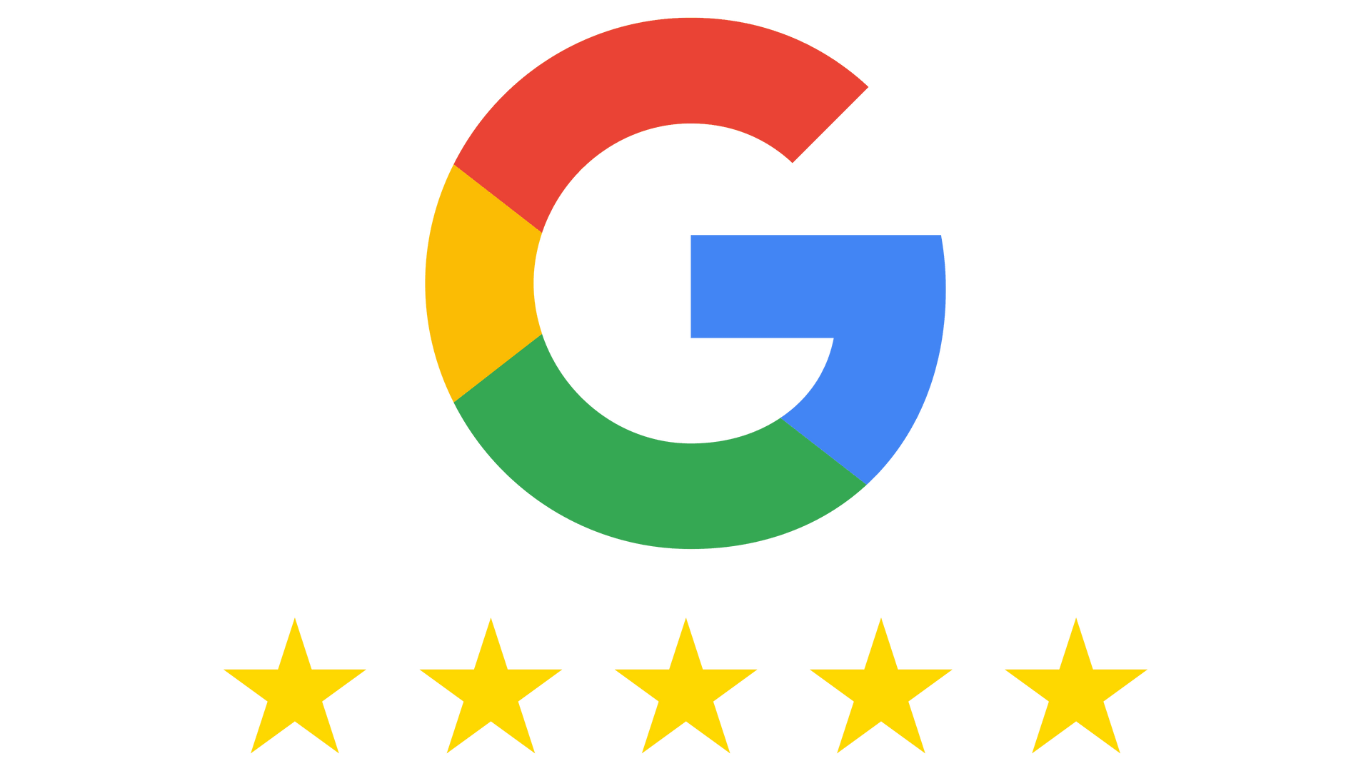 Google logo with five yellow stars, indicating excellent customer reviews.