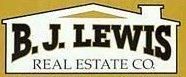 Logo for B.J. Lewis Real Estate Co. with a house outline and chimney over the company name.