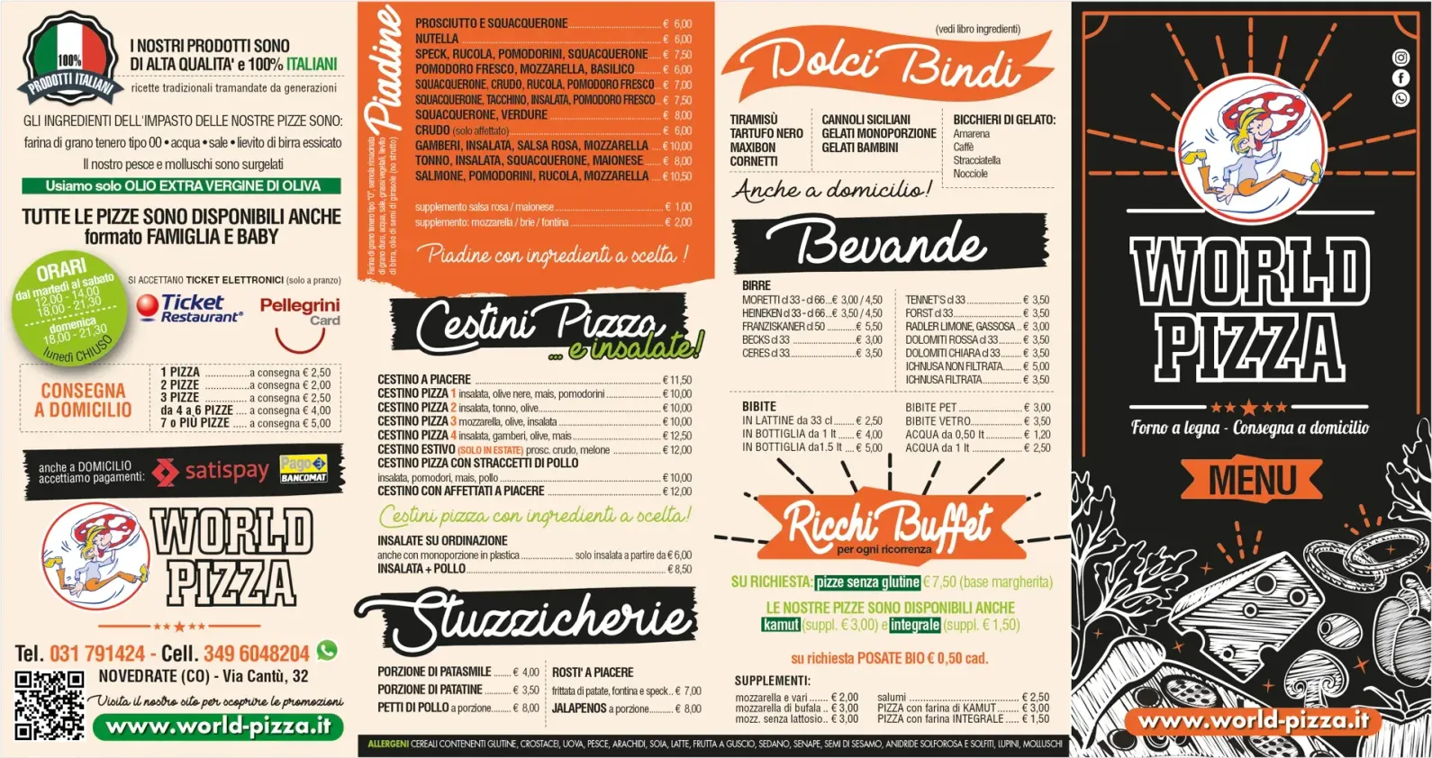 Un menù del ristorante World Pizza