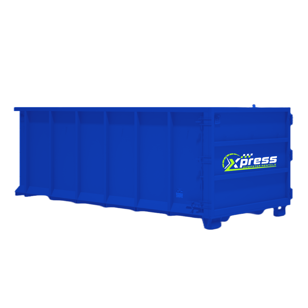 Large 25-yard dumpster from Xpress Dumpster Rentals, ideal for commercial cleanouts and large-scale renovation projects.