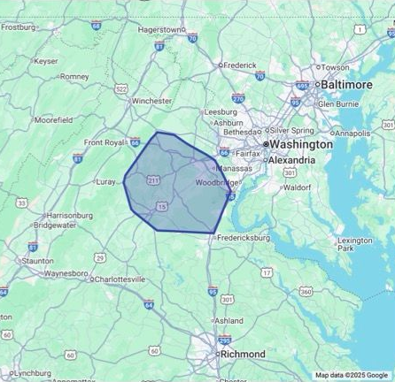 Serving Northern Virginia within 40 miles of Catlett
Xpress Dumpster Rentals proudly serves homeowners and contractors across Fauquier, Culpeper, Prince William, and Stafford Counties — including Warrenton, Culpeper, Gainesville, Haymarket, Nokesville, Bealeton, and beyond.