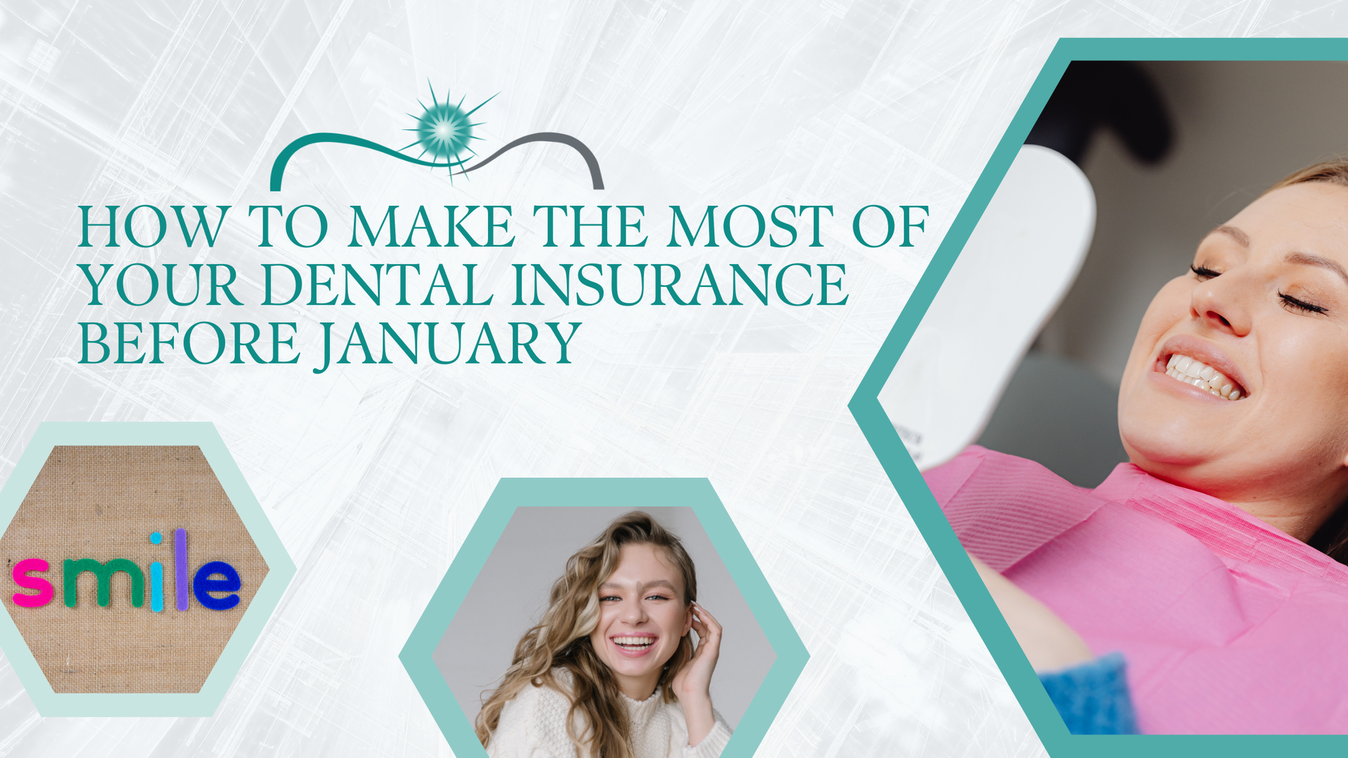 Woman in dental chair, smiling. Text reads