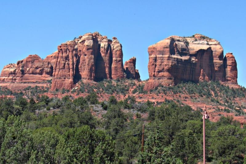 A large rock formation in the middle of a forest