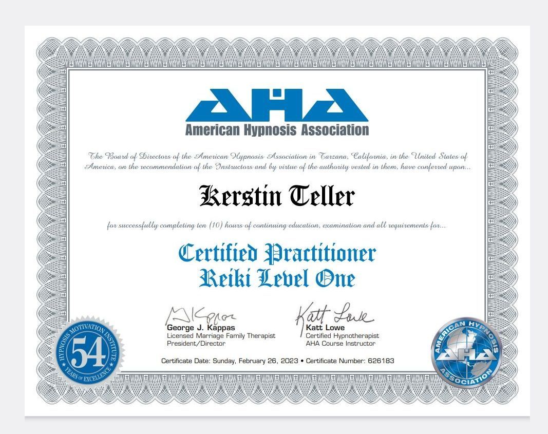 A certificate that says certified practitioner reiki level one