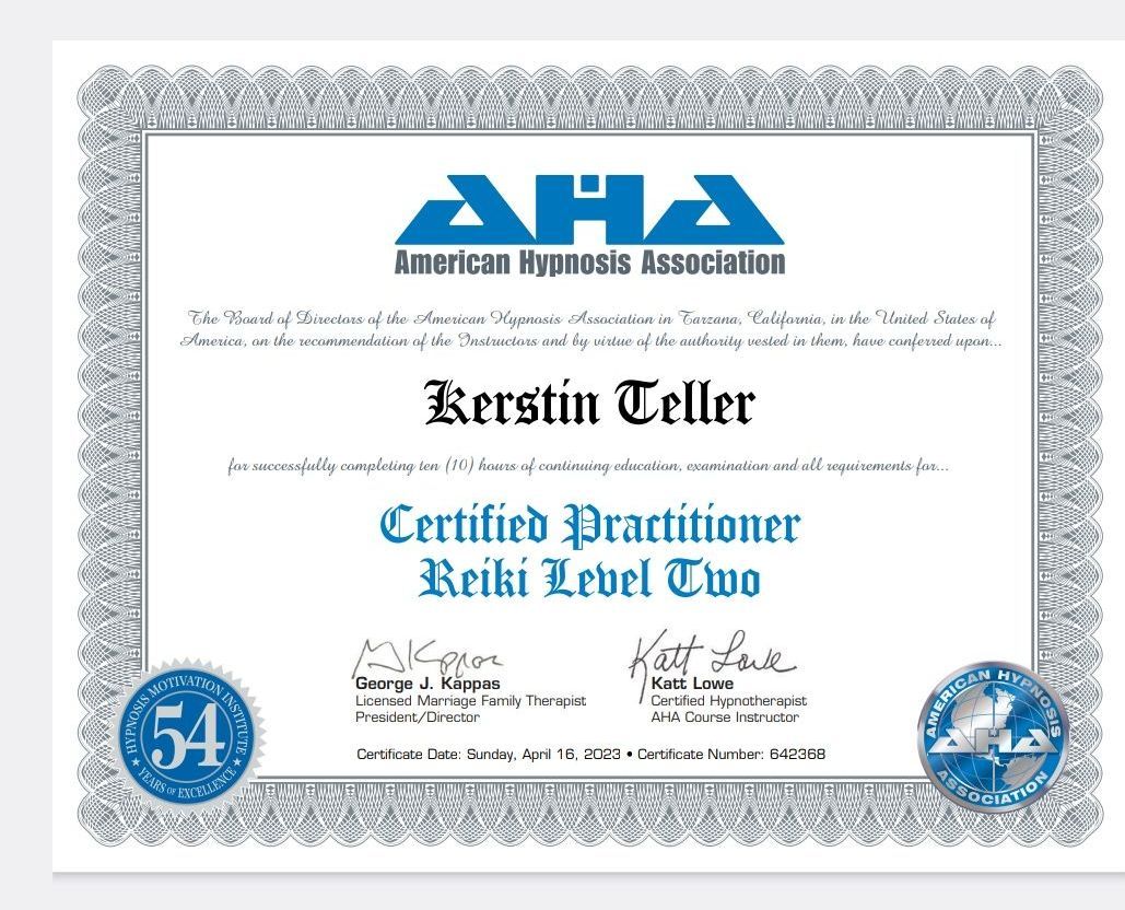 A certificate that says certified practitioner reiki level two