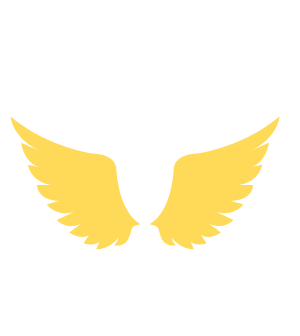 A pair of yellow angel wings on a white background.