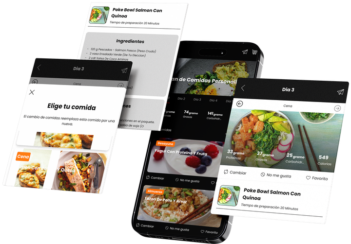 A bunch of phones with pictures of food on them. Mo Muscle Factory