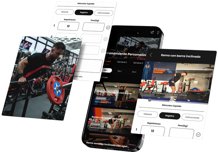 A man in a red tank top is standing in front of a cell phone. Mo Muscle Factory