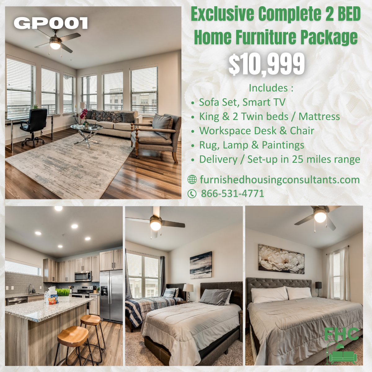 An advertisement for a complete 2 bed home furniture package