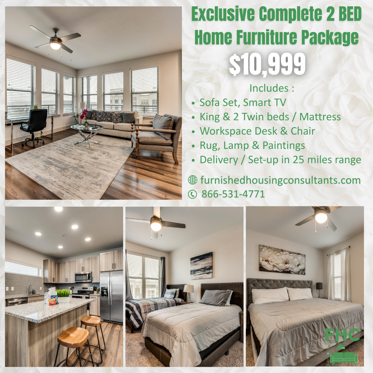 An advertisement for a complete 2 bed home furniture package