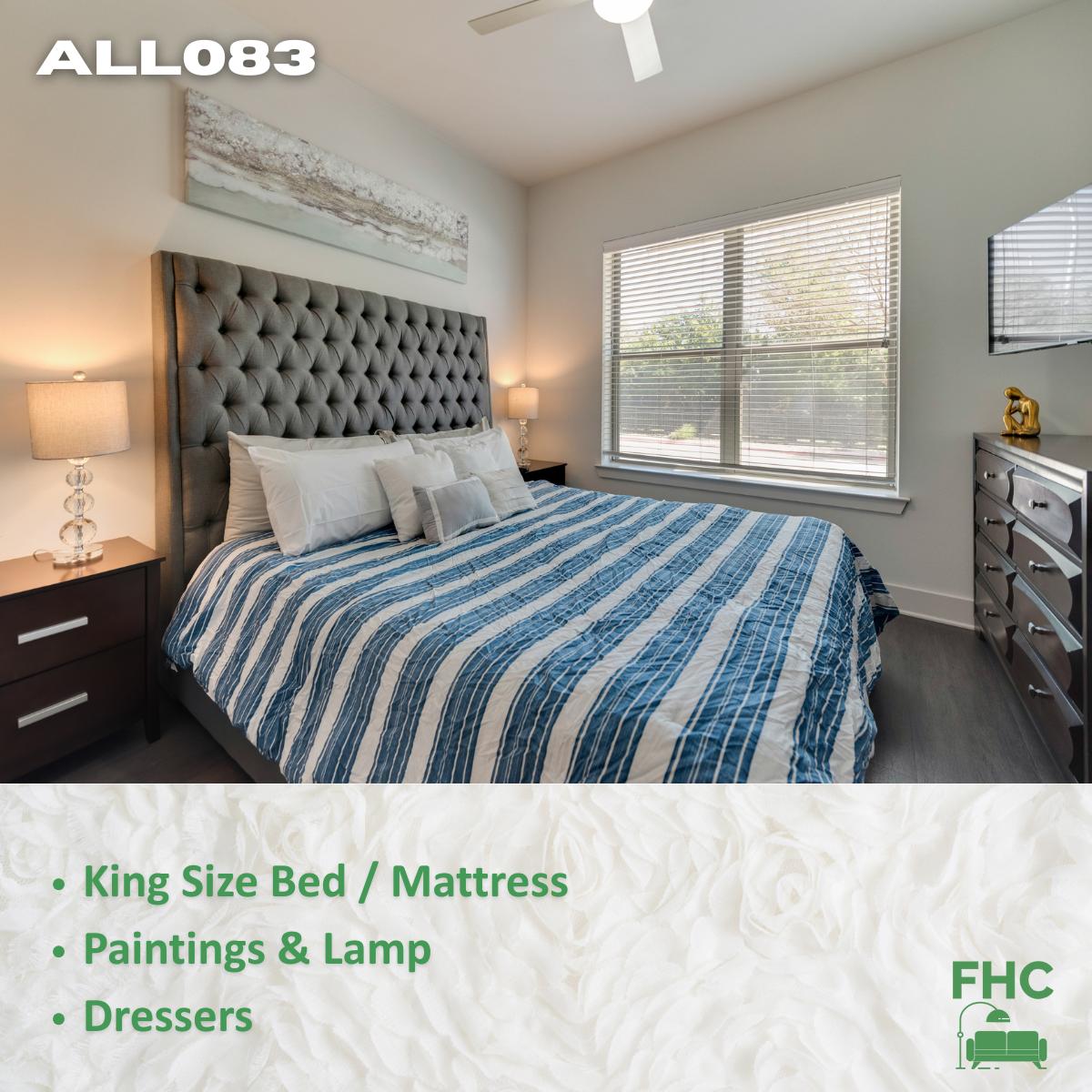 A bedroom with a king size bed and a mattress