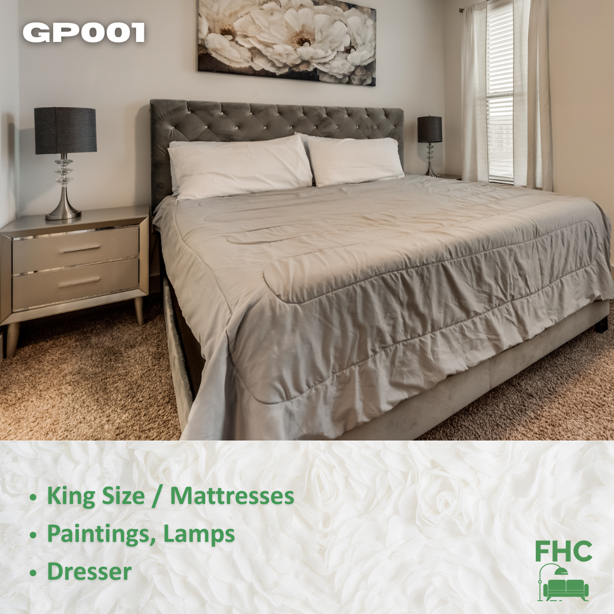 Gp001 king size mattresses paintings lamps dresser