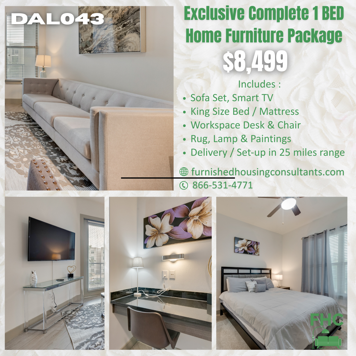 A complete 1 bed home furniture package for $ 8,499