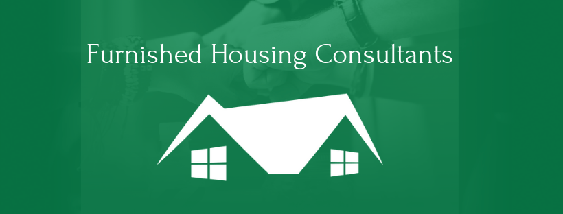 A logo for furnished housing consultants with a house on it