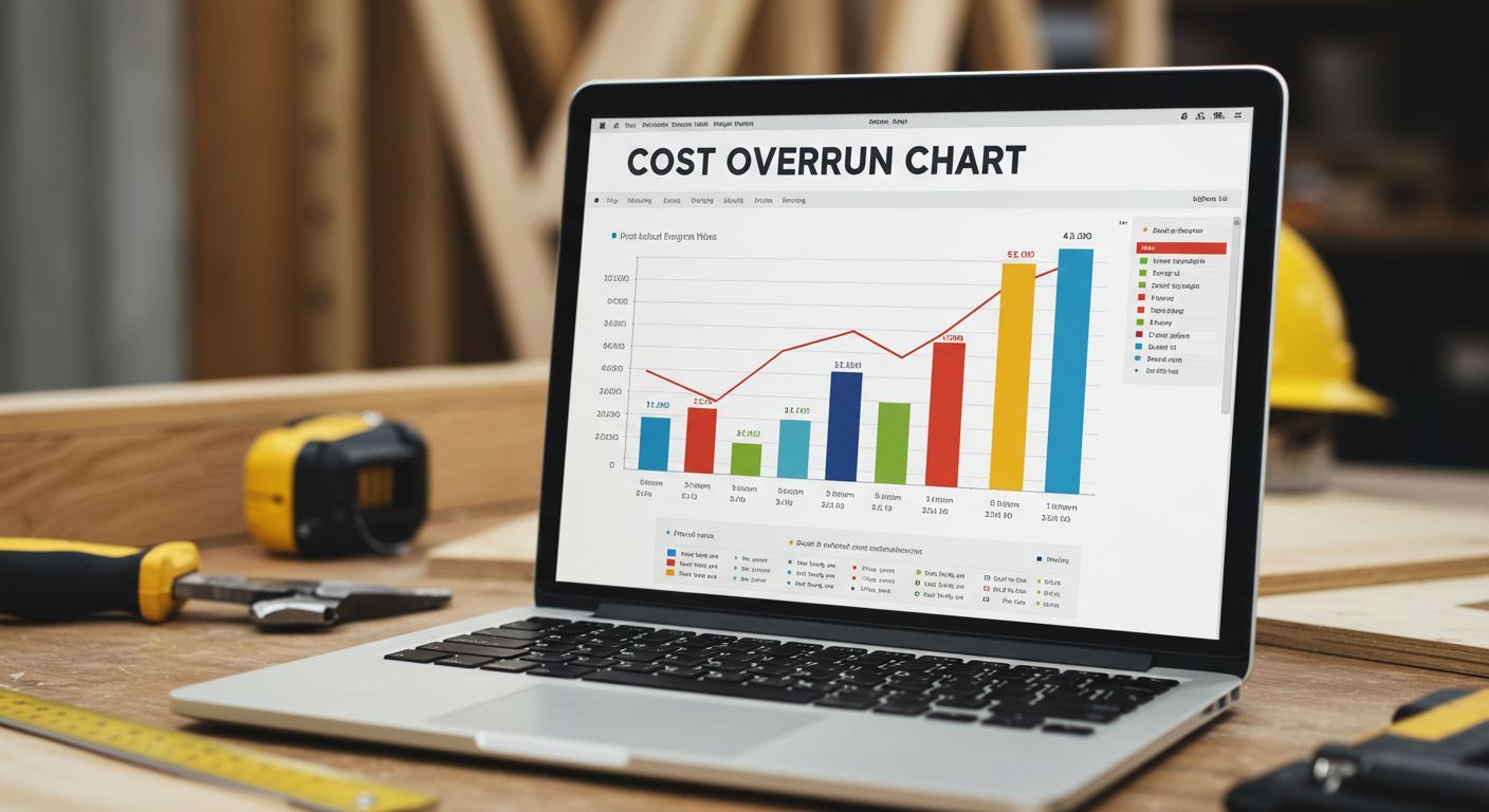 Computer screen displaying a budget chart with costs overrunning