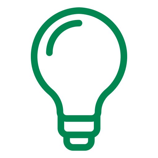 A green light bulb icon on a white background.