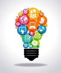 A lightbulb made of colorful circles, each with a social media icon, symbolizing ideas and innovation.
