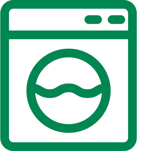 A green washing machine icon on a white background.