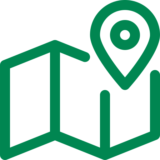 A green map with a pin on it.