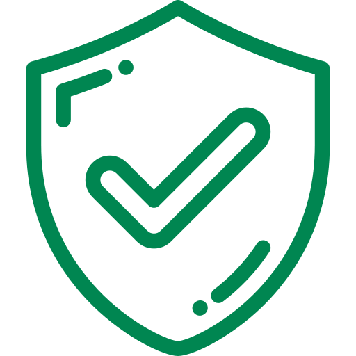 A green shield with a check mark on it.