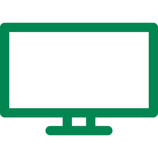 A green icon of a computer monitor on a white background.