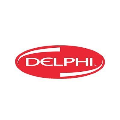 Il logo Delphi è un ovale rosso con scritte bianche.