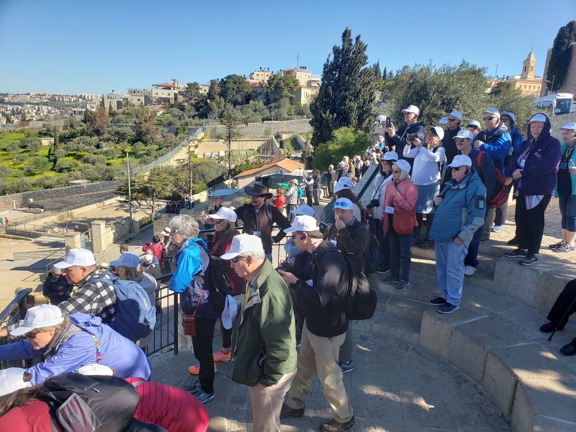 Holy Land pilgrimage overlooking the old city of Jerusalem from Mount of Olives.
