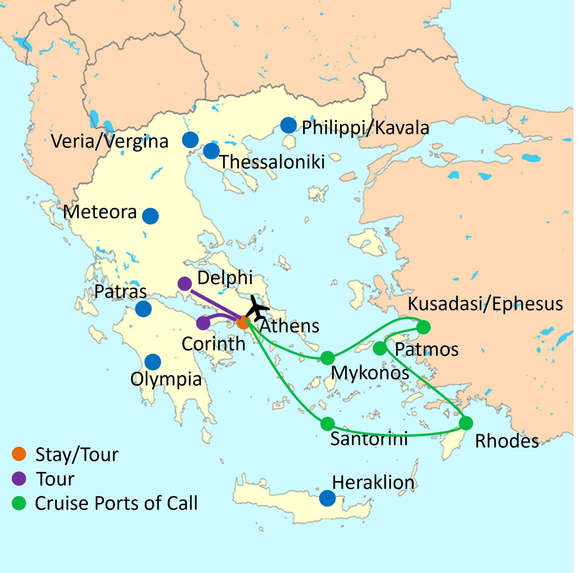 Touring map of Greece Small Group Tour, April 2026