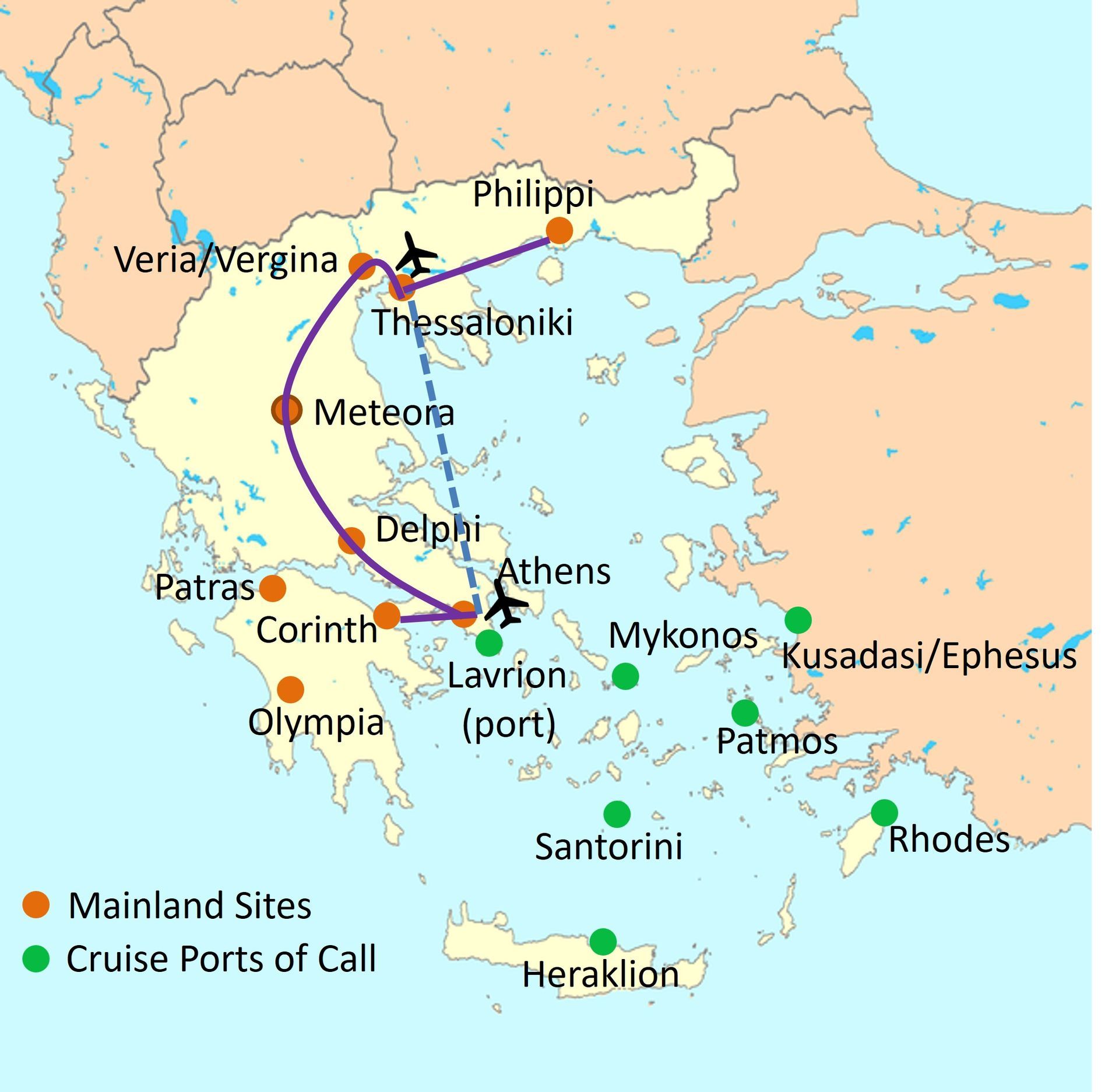Touring map of Greece Small Group Tour, April 2026