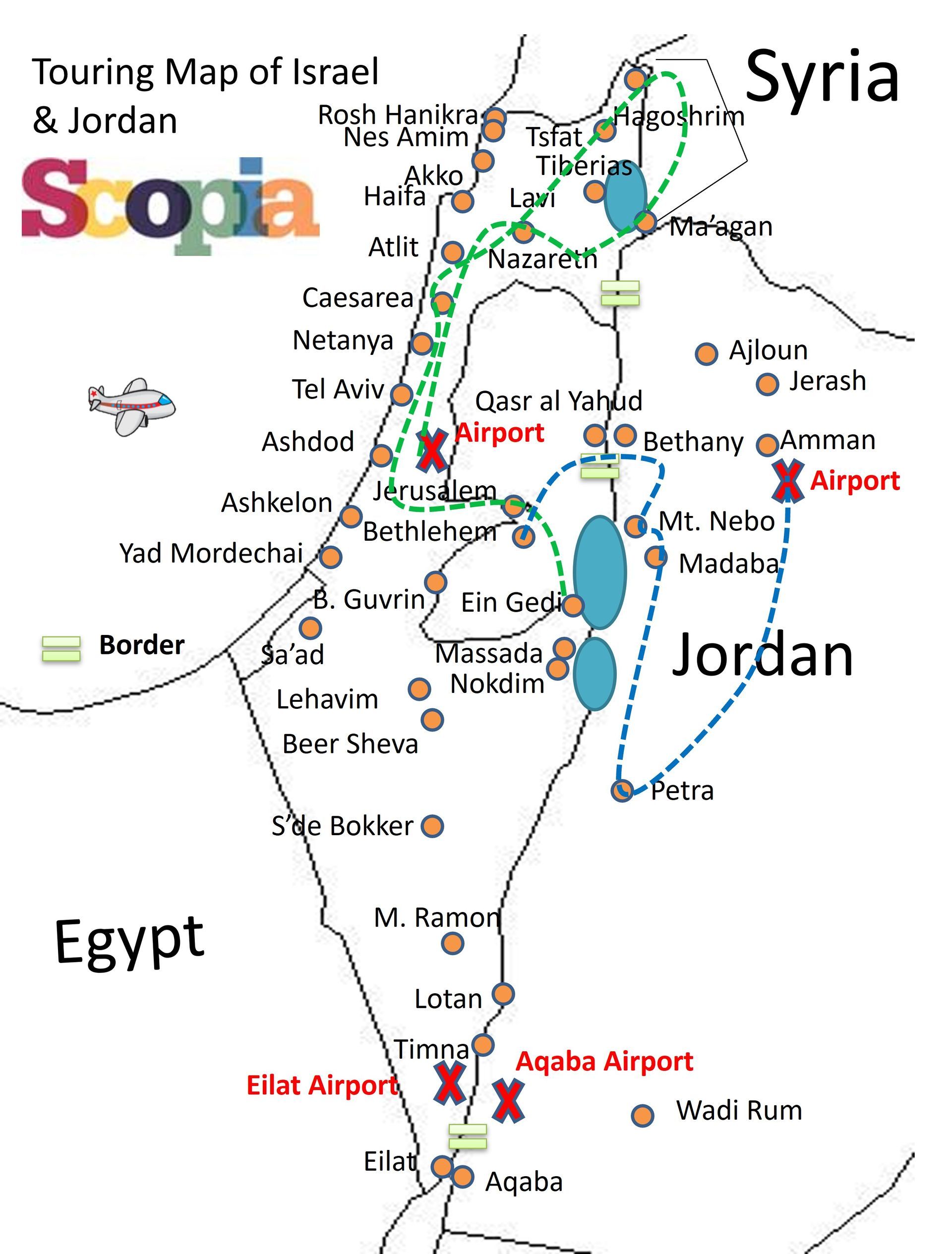 Lewisville UMC Holy Land pilgrimage touring map.