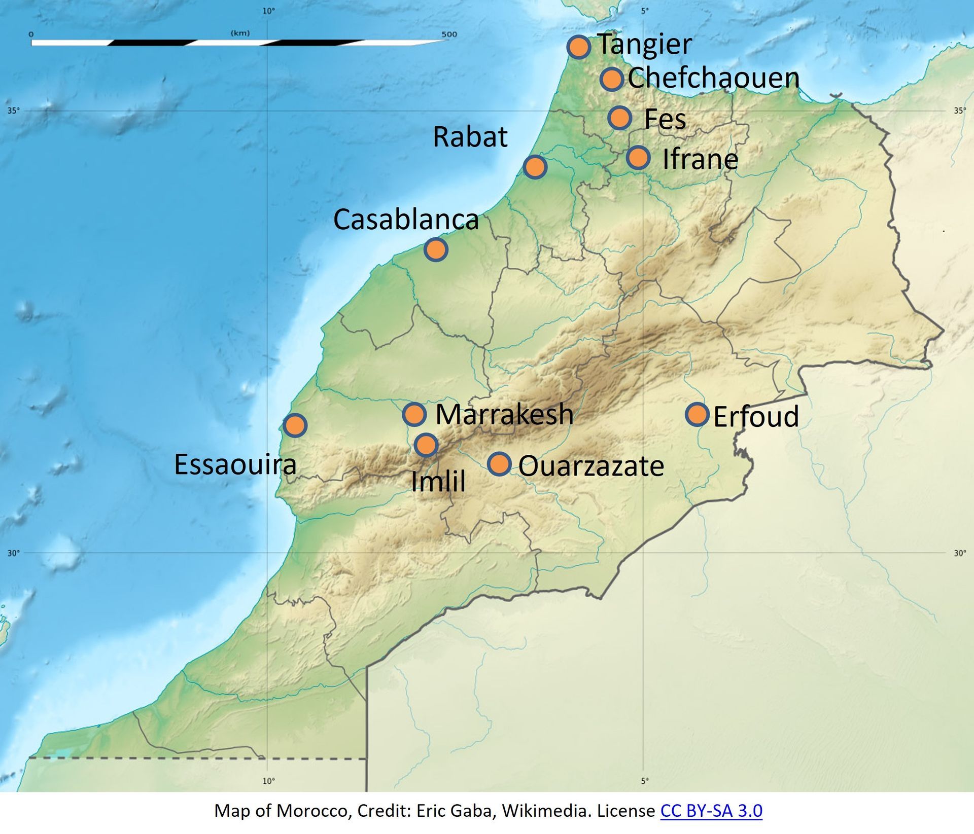 Touring map of Morocco Touring map of Morocco