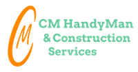 Logo for CM HandyMan & Construction Services: an orange "CM" inside an orange oval, with teal text.