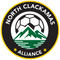 North Clackamas Alliance soccer logo: soccer ball over green mountains, black and yellow circle.