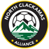 North Clackamas Alliance soccer logo: soccer ball over green mountains, black and yellow circle.