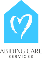 The logo for abiding care services shows a house with a heart drawn inside of it.