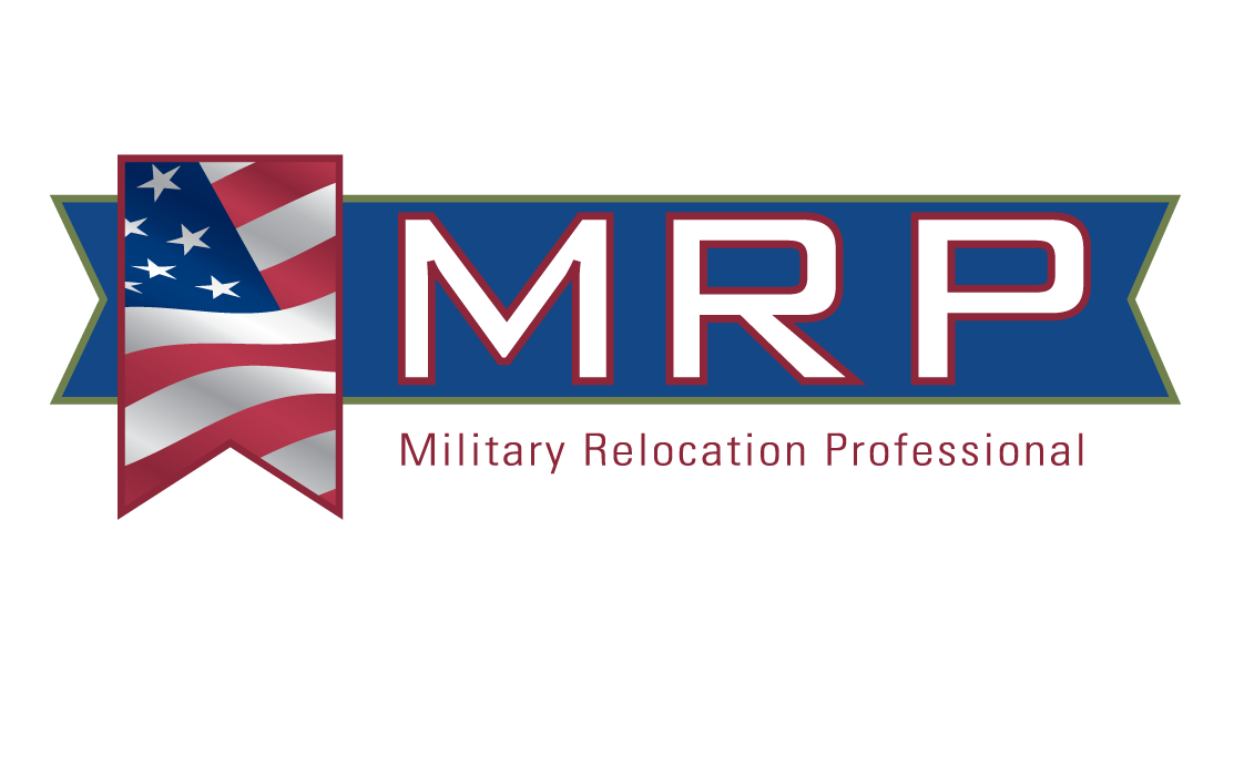 Logo for Military Relocation Professional: American flag banner next to 
