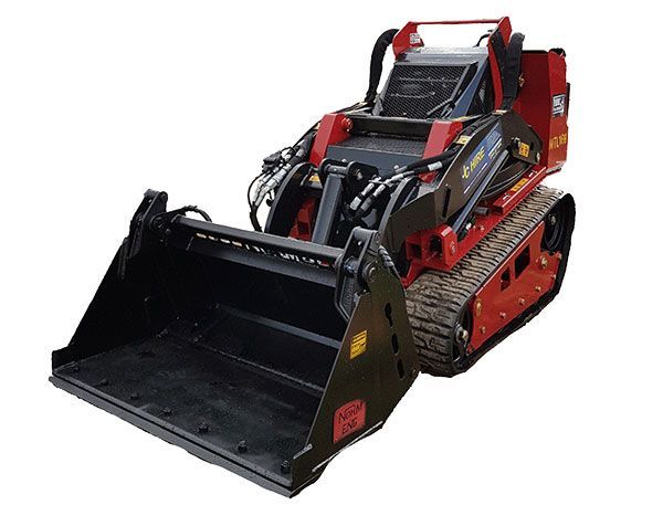 A Red And Black Bulldozer With A Black Bucket On A White Background — JC Hire In Bli Bli, QLD