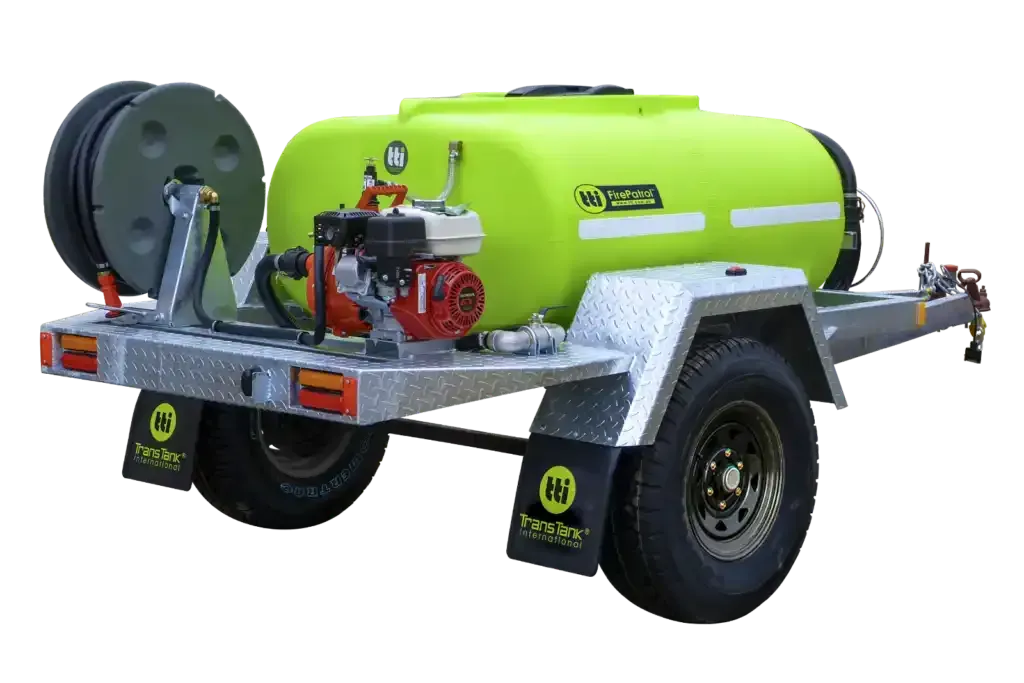 Green Water Tank on a Trailer, Black Wheels, Grey Frame — JC Hire in Bli Bli, QLD