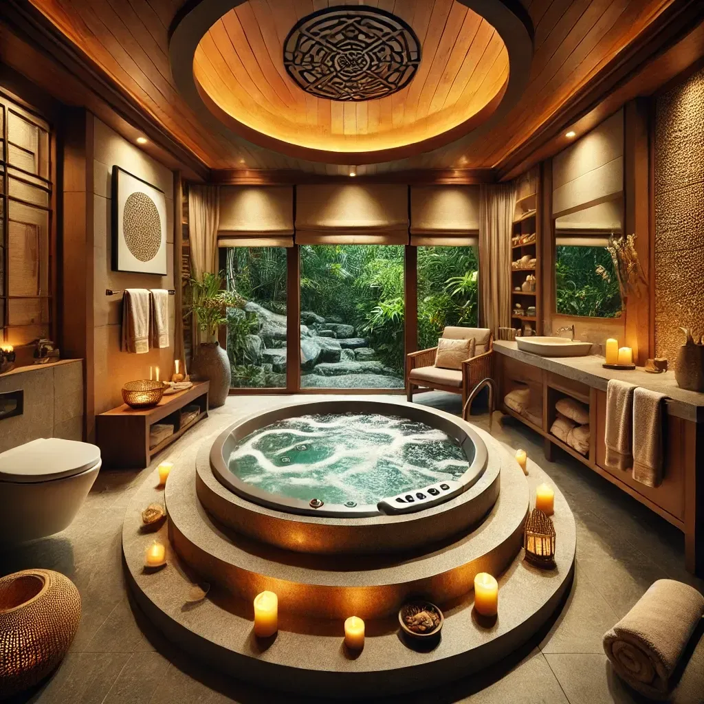 A bathroom with two sinks and a walk in shower.