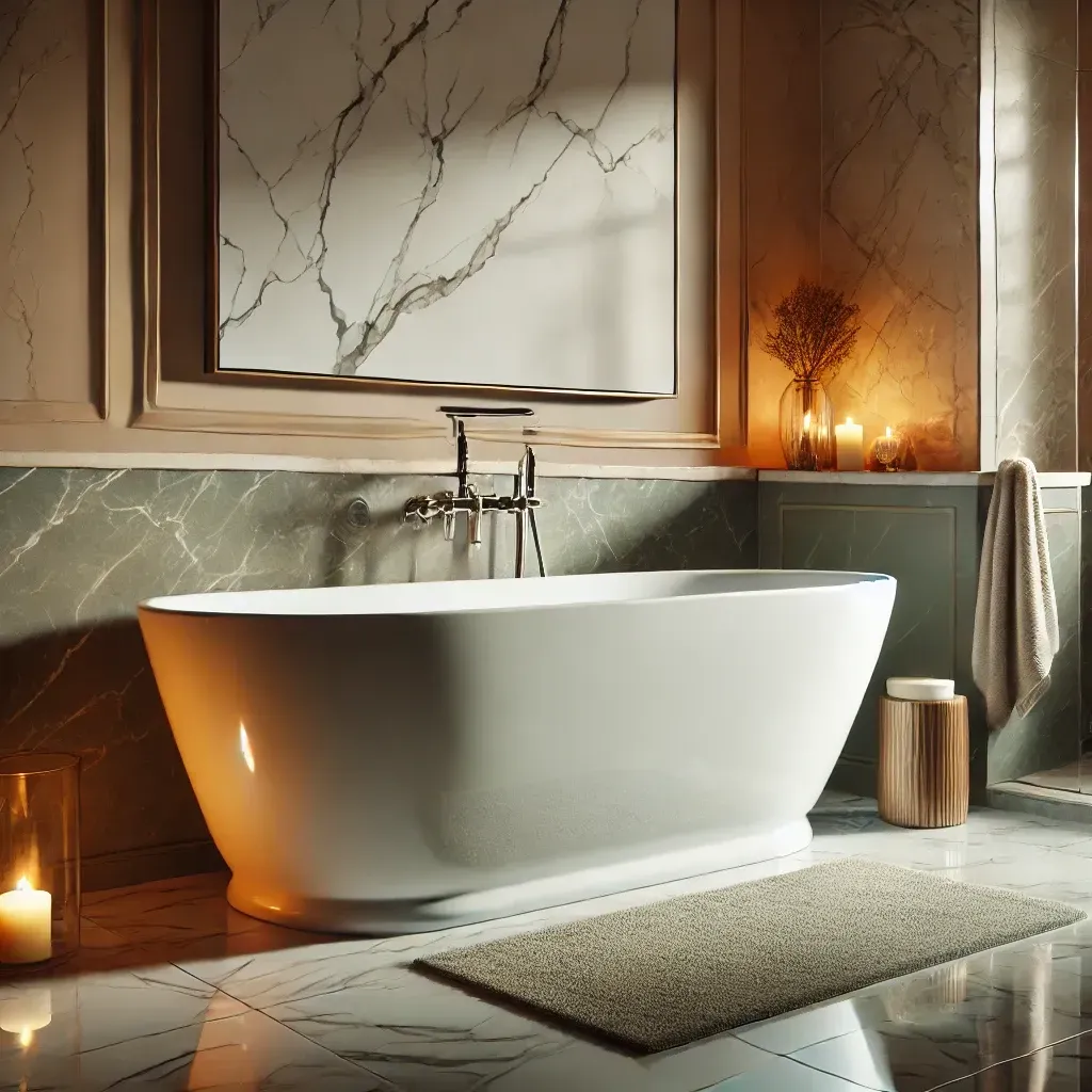 A bathroom with two sinks and a walk in shower.