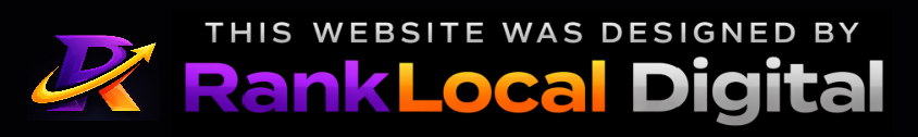 “This website was designed by Rank Local Digital” logo in purple, orange, white, and gray on black background