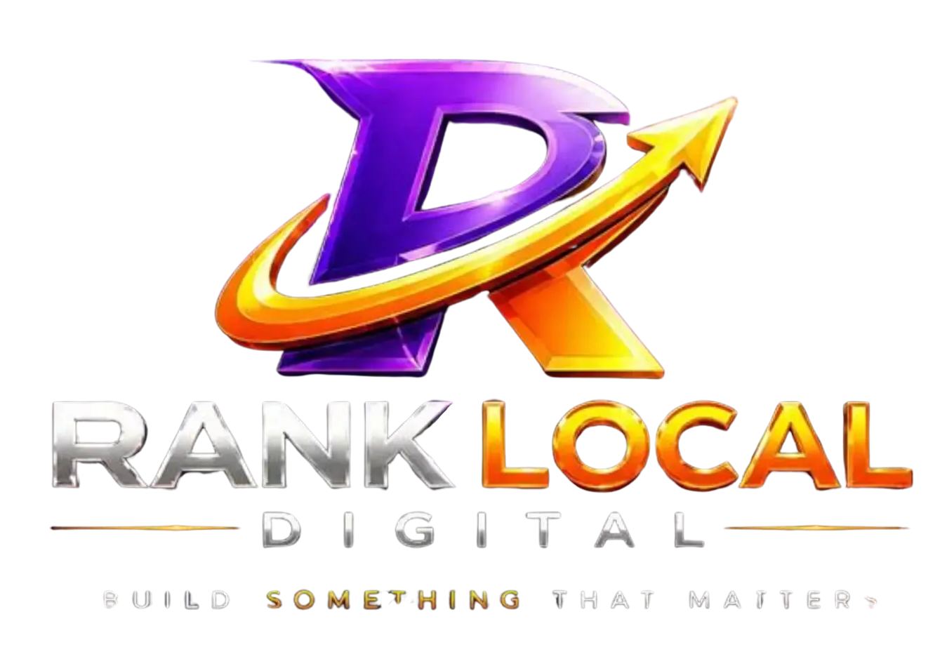 Rank Local Digital logo with purple and gold stylized R and orange arrow, white background