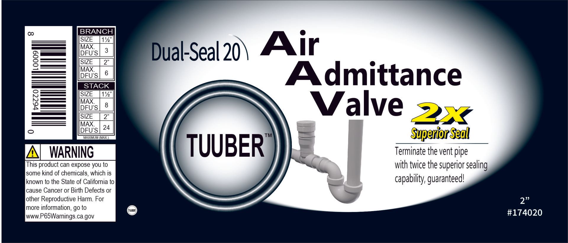 Under Sink Drain Air Admittance Valve DFU Ratings Tuuber AAV Dual Seal